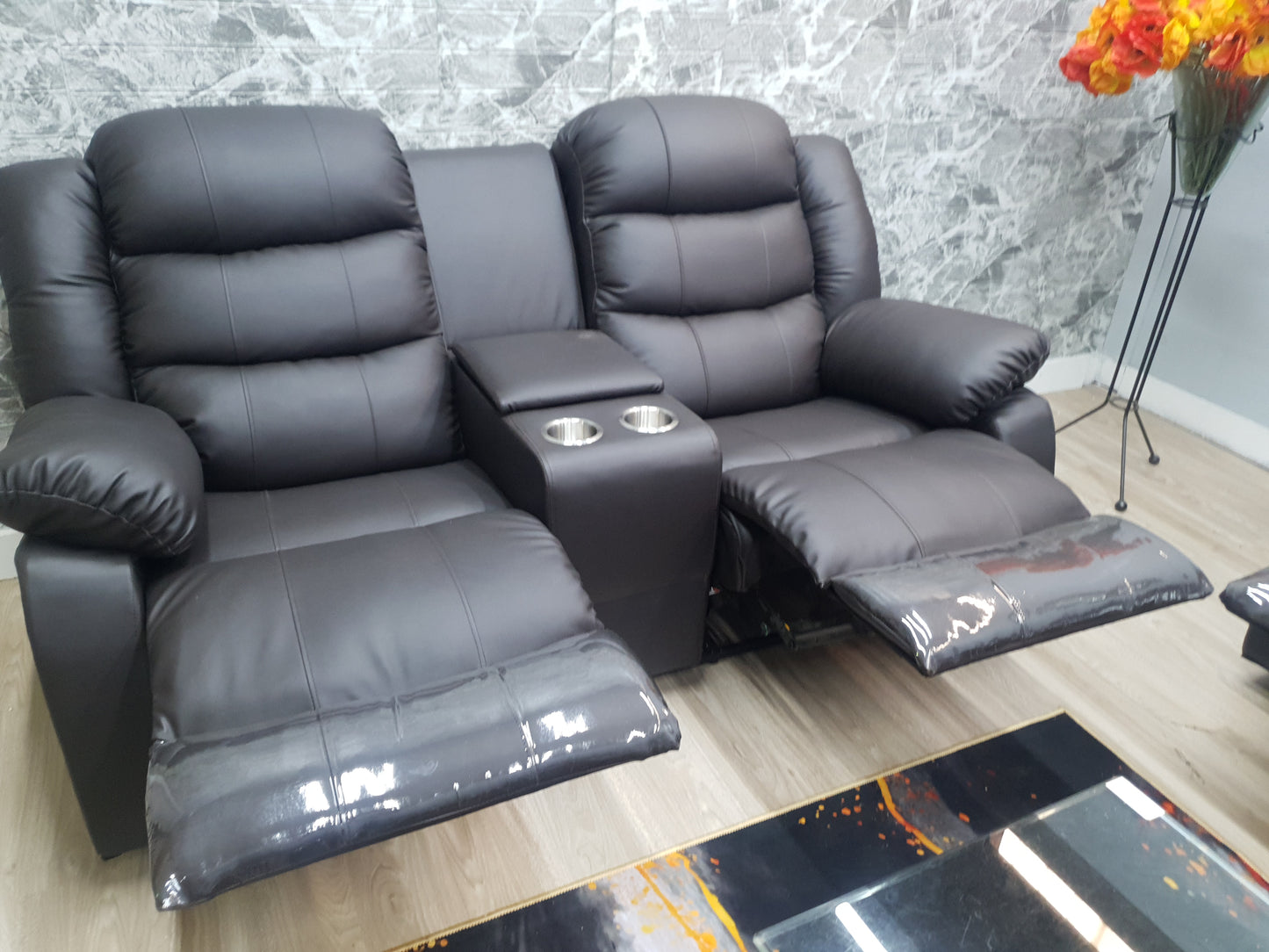 Full Euro Leather 2 Seater Cinema Recliner Couch - Sofa