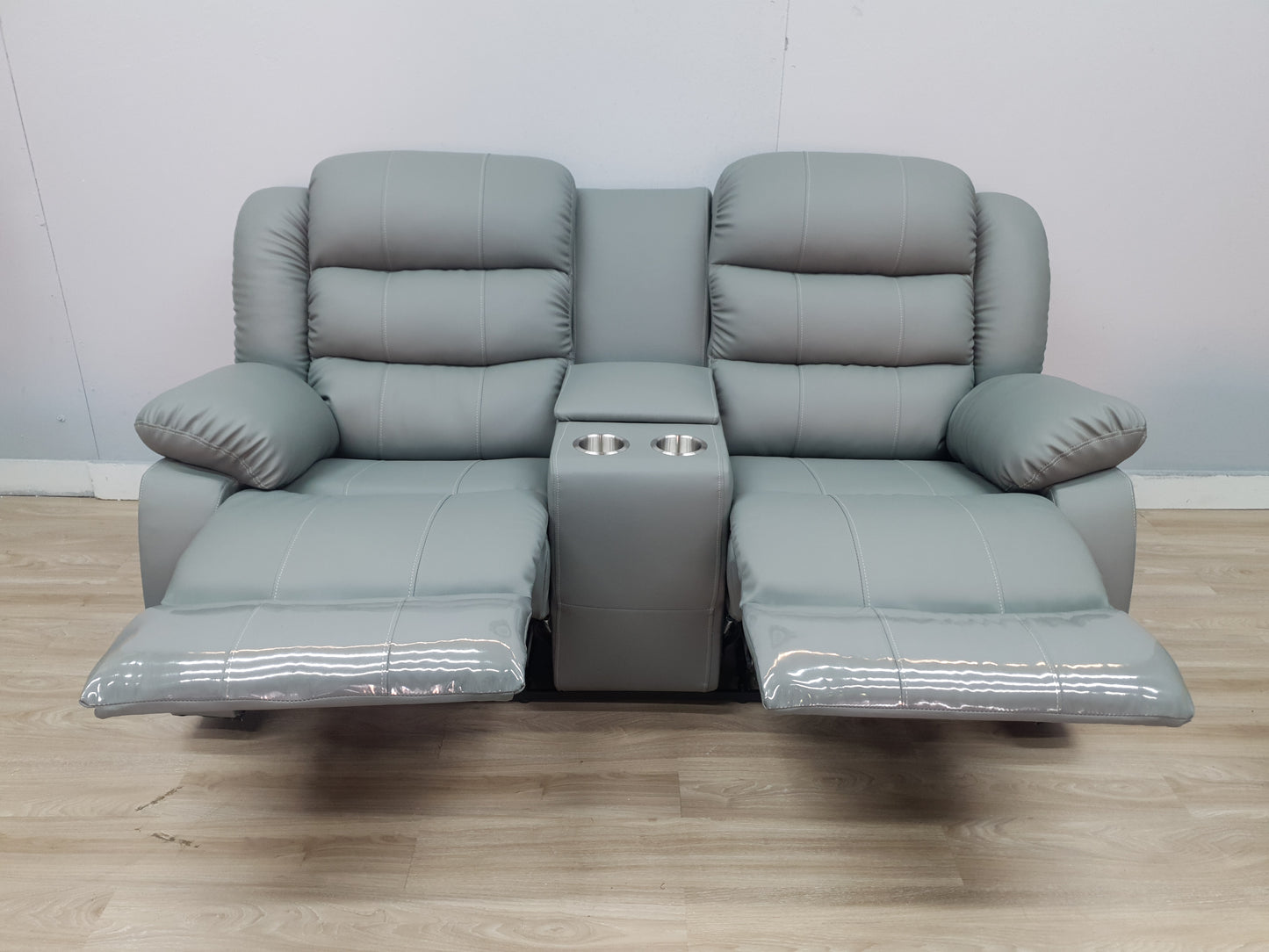 Light Grey Full Euro Leather Recliner Lounge Set.