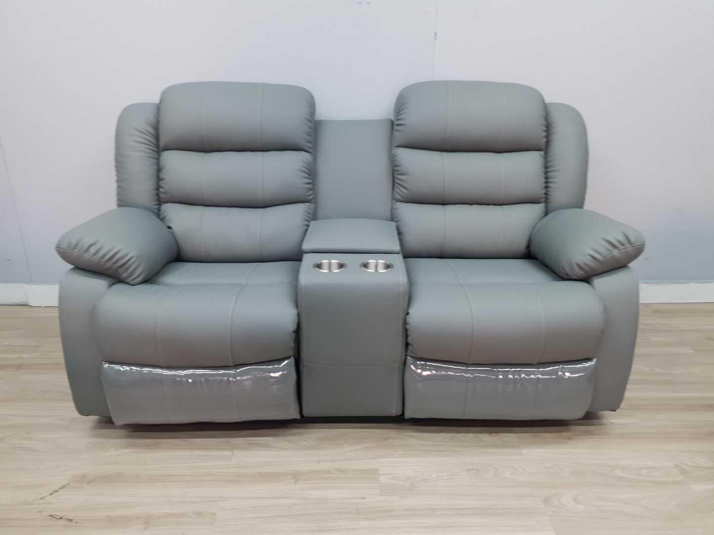 Light Grey Full Euro Leather Recliner Lounge Set.