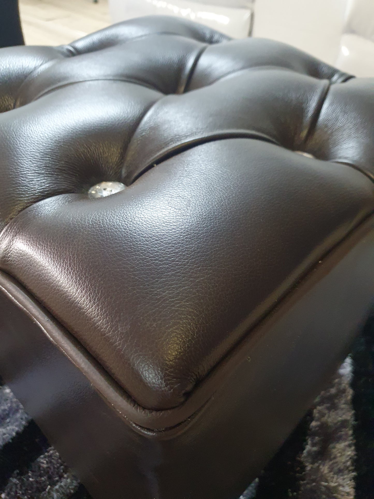 Mopane 100% Genuine Leather Diamond Button Ottoman