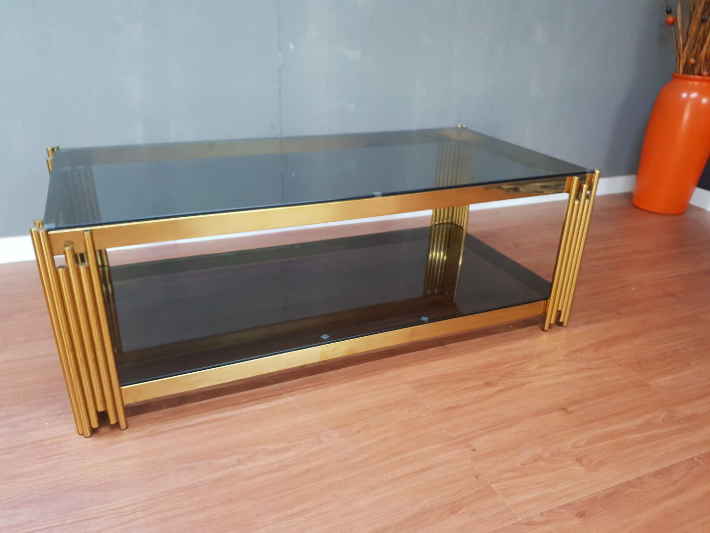 Tempered Glass Top Coffee Table with Stainless Steel Metal Base