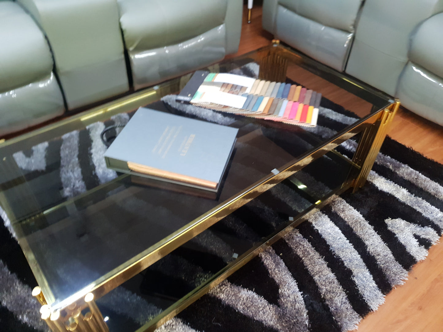 Tempered Glass Top Coffee Table with Stainless Steel Metal Base