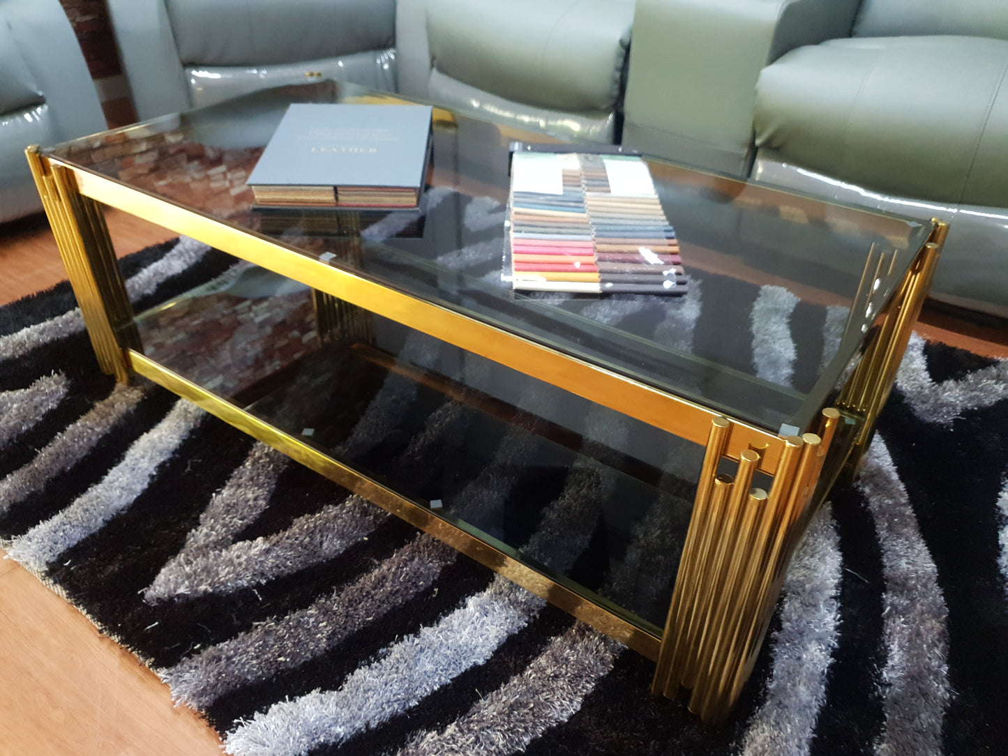 Tempered Glass Top Coffee Table with Stainless Steel Metal Base