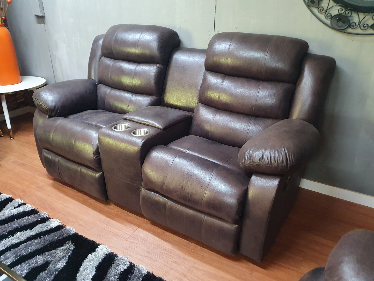 Dark Brown Buffalo Suede Material Two Seater Recliner Couch Sofa Electric