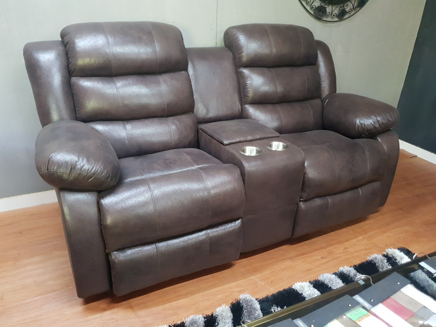 Dark Brown Buffalo Suede Material Two Seater Recliner Couch Sofa