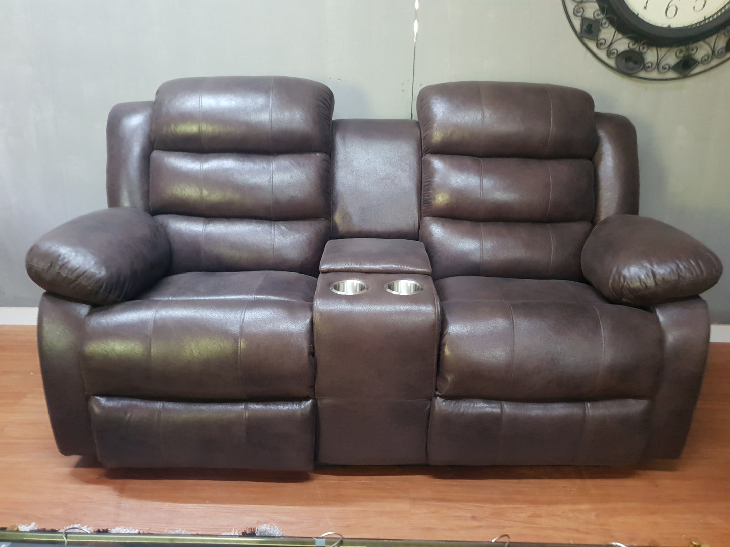 Dark Brown Buffalo Suede Material Two Seater Recliner Couch Sofa Electric