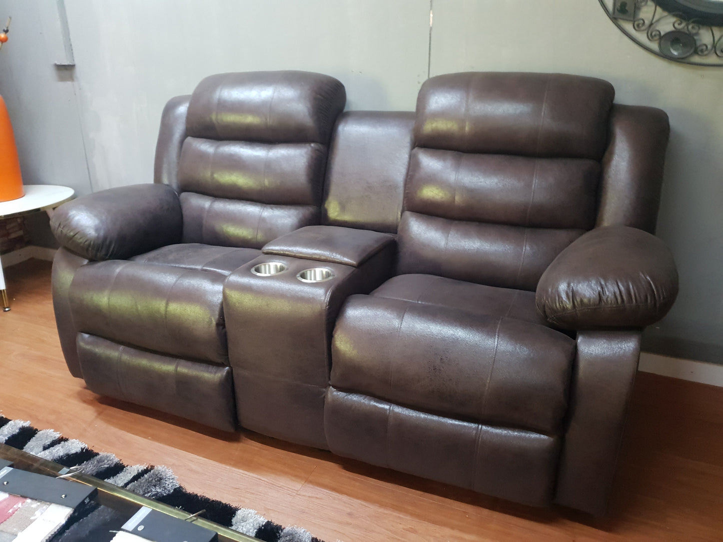 Dark Brown Buffalo Suede Material Two Seater Recliner Couch Sofa