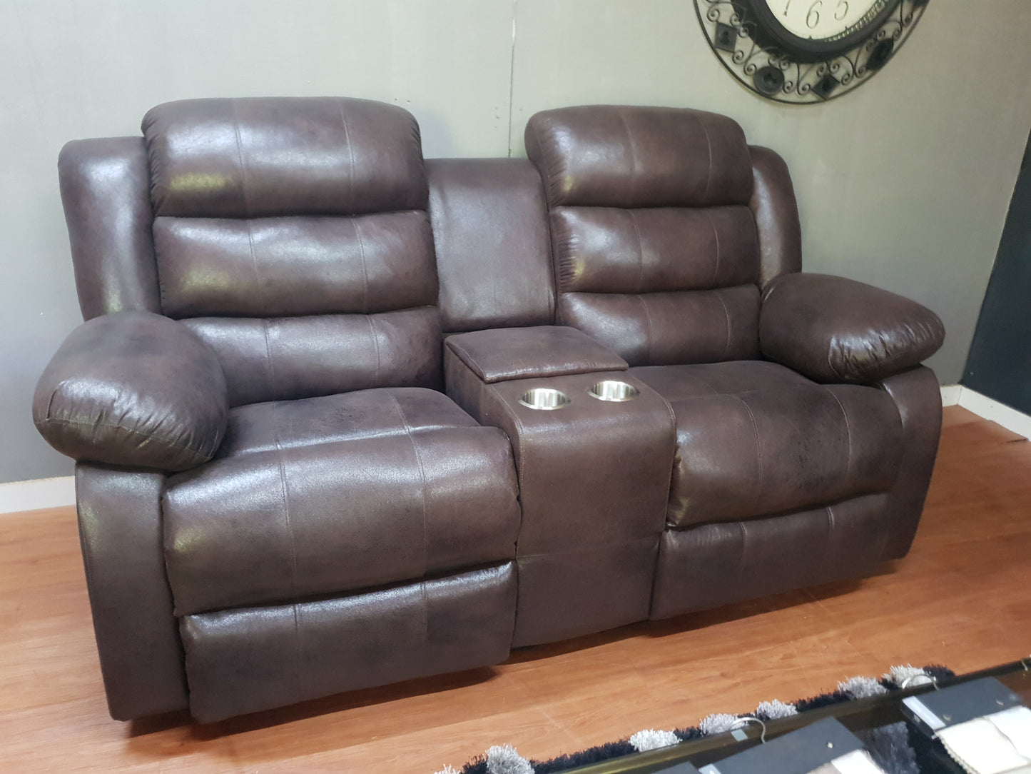 Dark Brown Buffalo Suede Material Two Seater Recliner Couch Sofa Electric