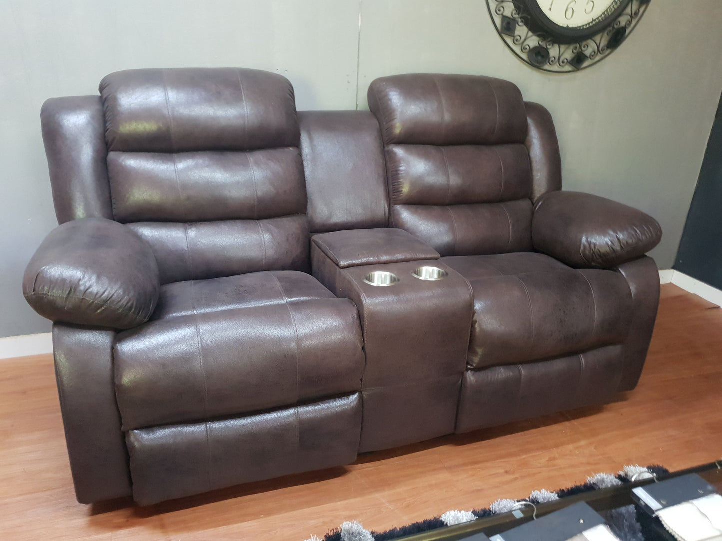 Dark Brown Buffalo Suede Material Two Seater Recliner Couch Sofa