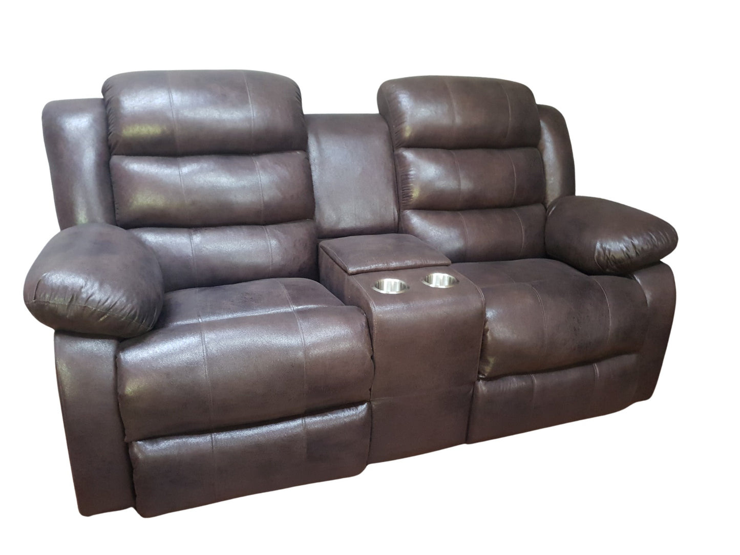 Dark Brown Buffalo Suede Material Two Seater Recliner Couch Sofa Electric