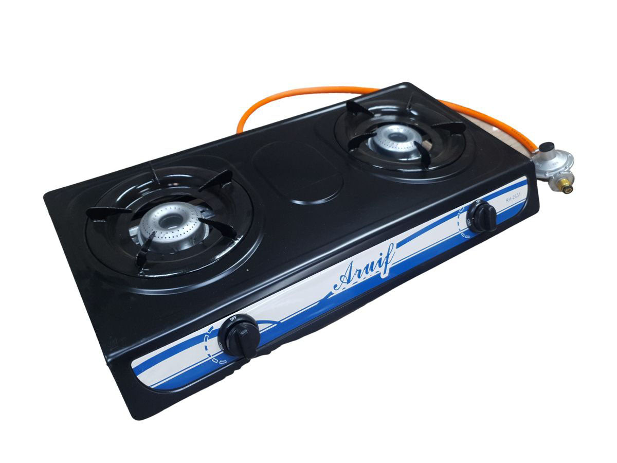 Black Two Plate Gas stove with Pipe and Regulator