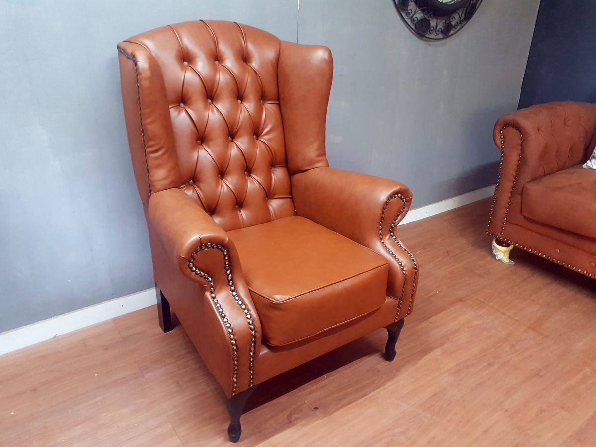 Full Euro Leather Chesterfield Wingback Chair