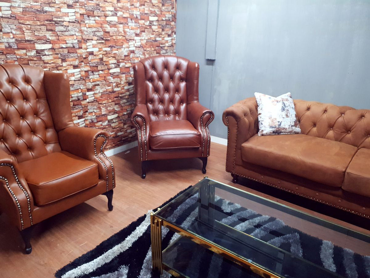 Full Euro Leather Chesterfield Wingback Chair