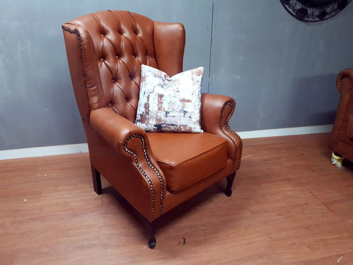 Full Euro Leather Chesterfield Wingback Chair