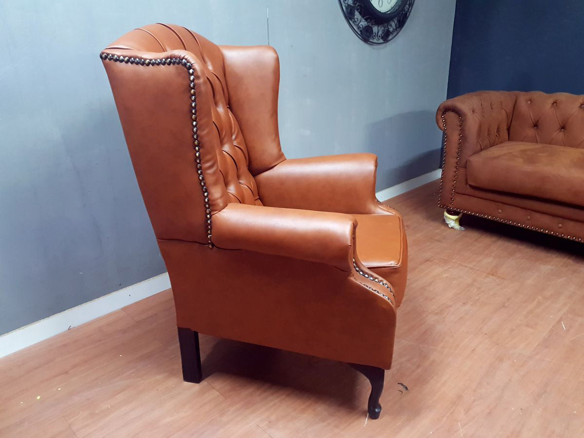 Full Euro Leather Chesterfield Wingback Chair