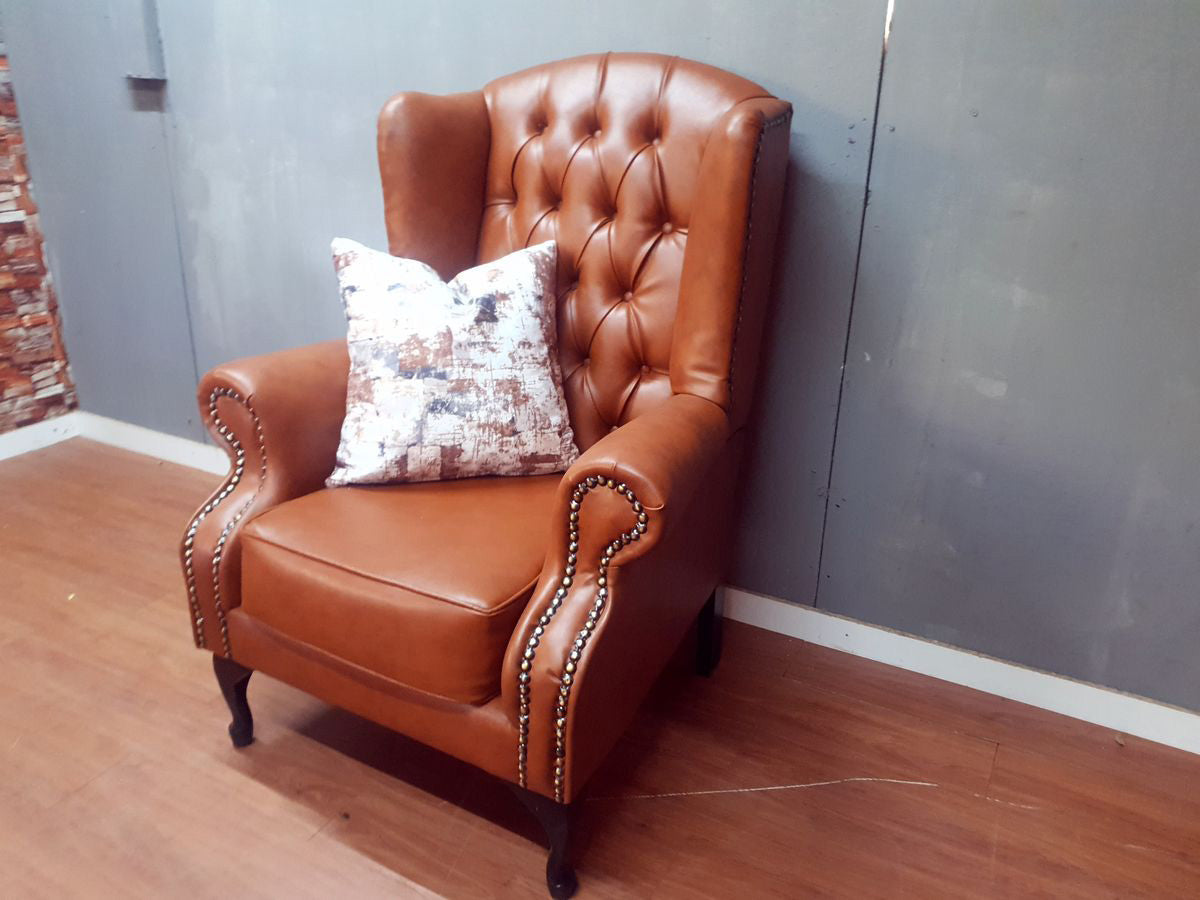 Full Euro Leather Chesterfield Wingback Chair