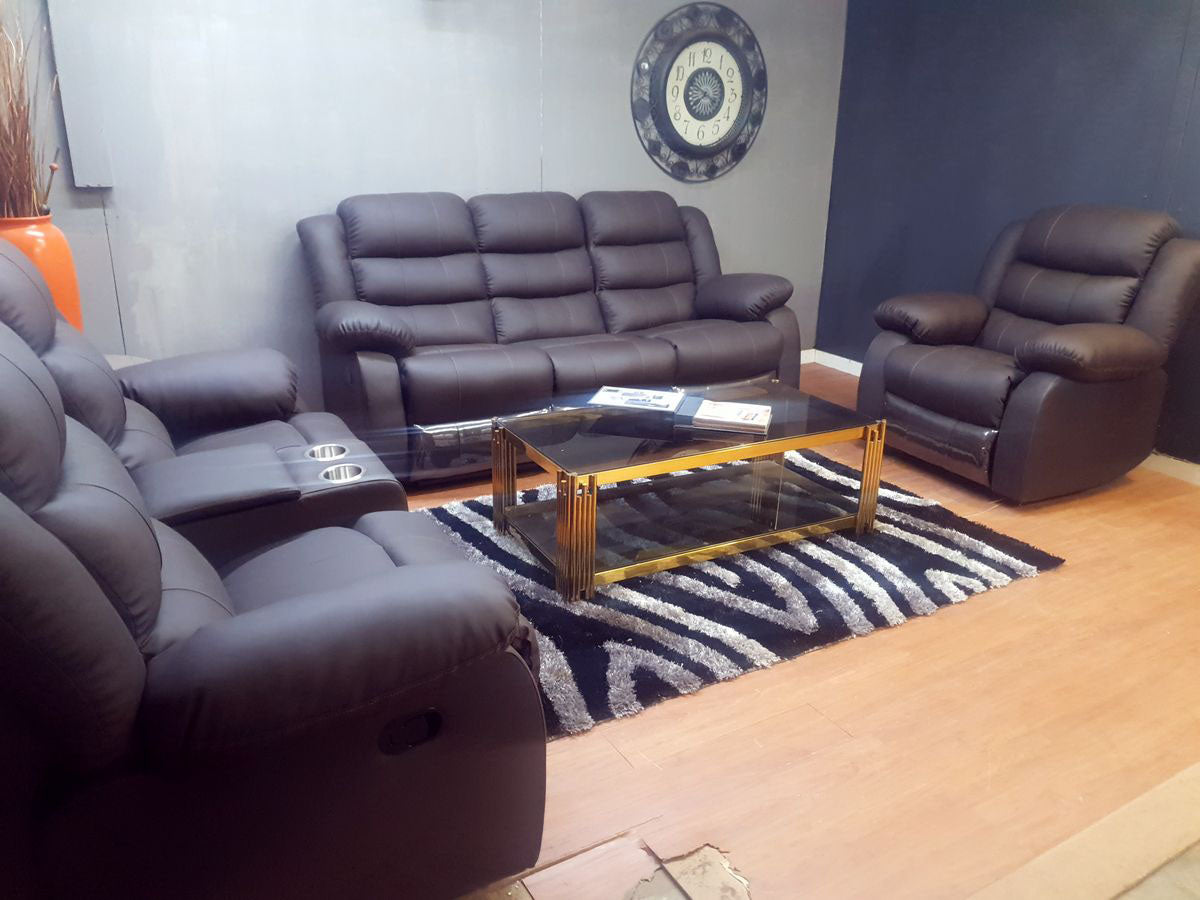 Dark Brown Full Euro Leather 3 Seater Recliner Sofa Couch