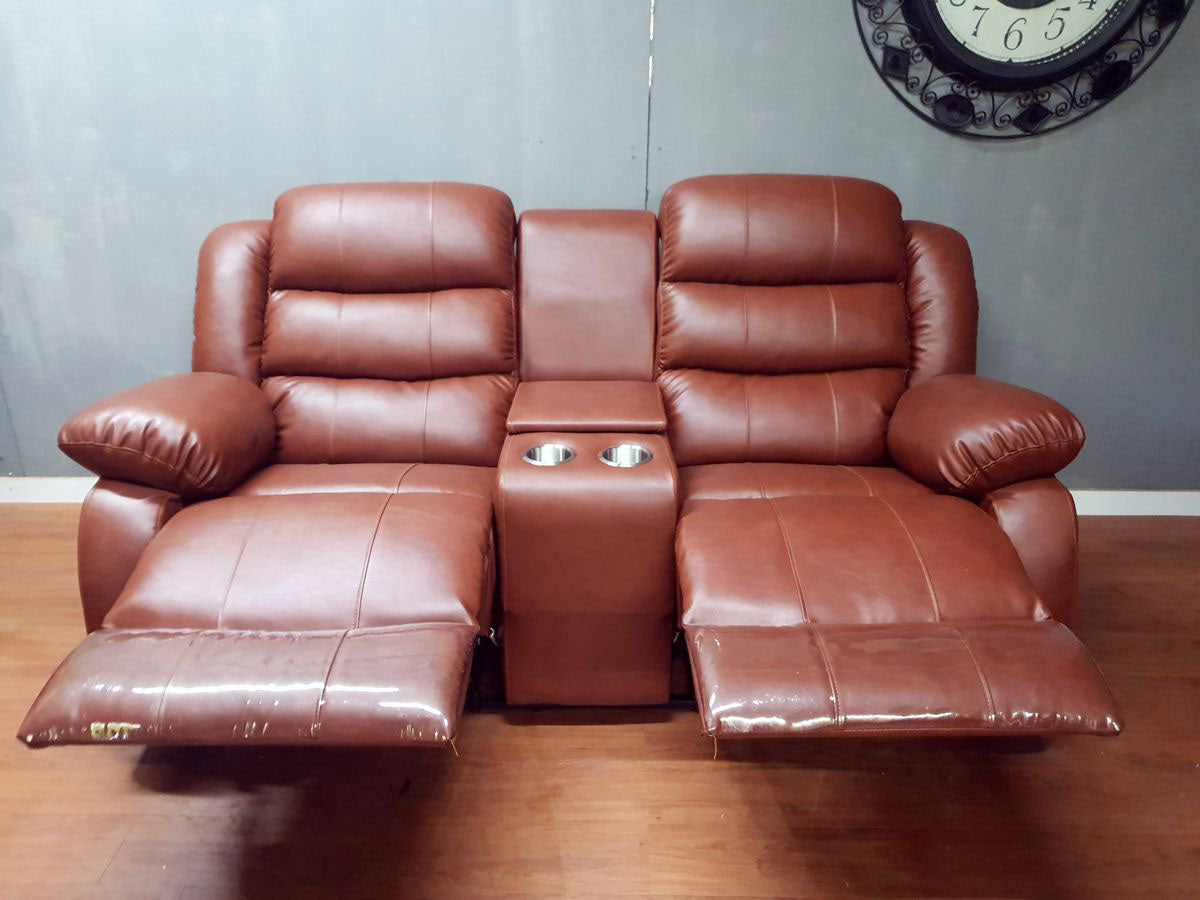 Cinnamon Brown Full Euro Leather 2 Seater Recliner Chair Sofa