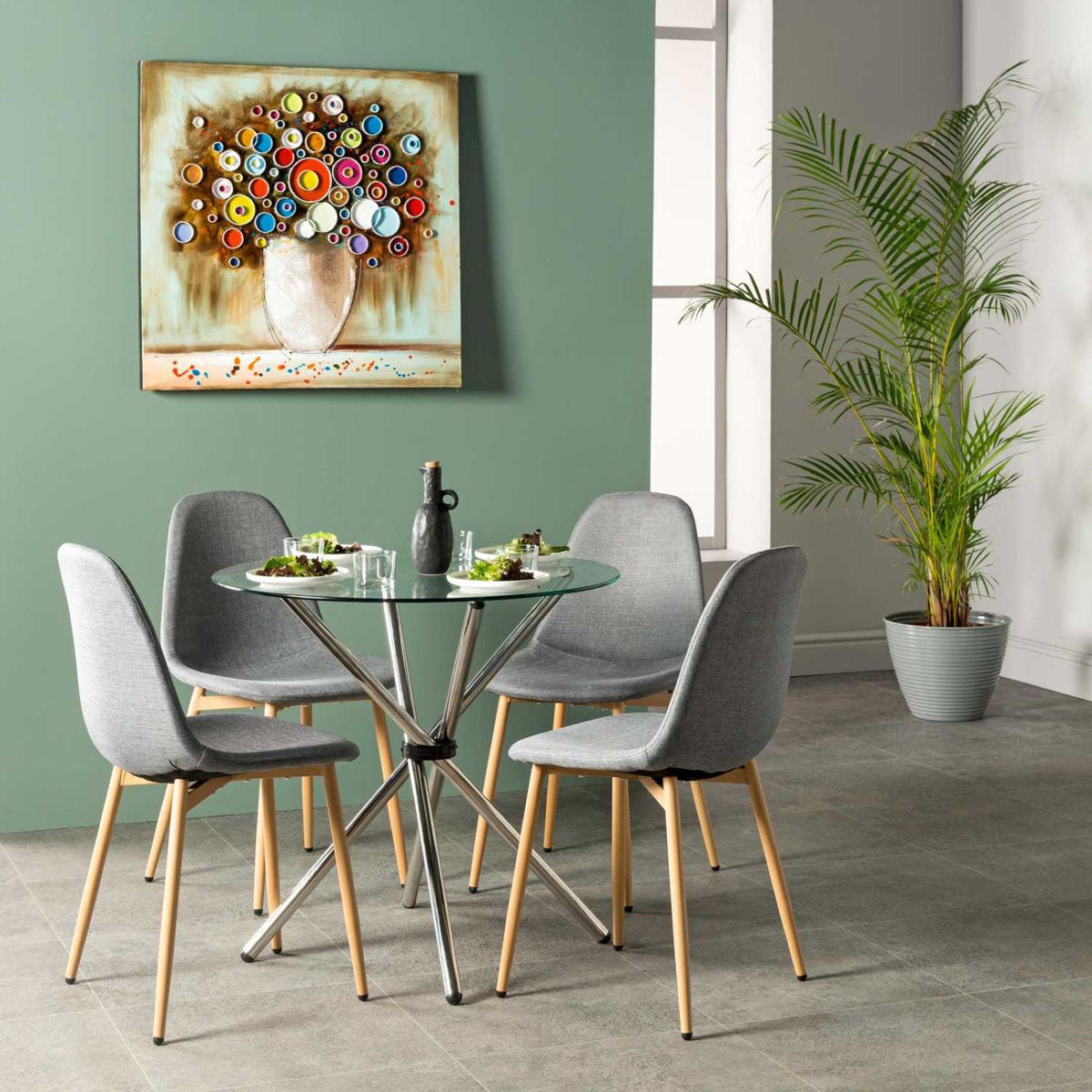 Coty 80cm Round Glass Top Dining Table - 4 Seater