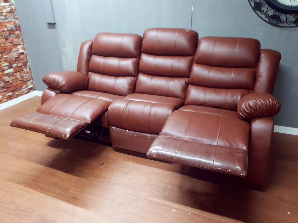 Cinnamon Brown Full Euro Leather 3 Seater Recliner Chair Sofa