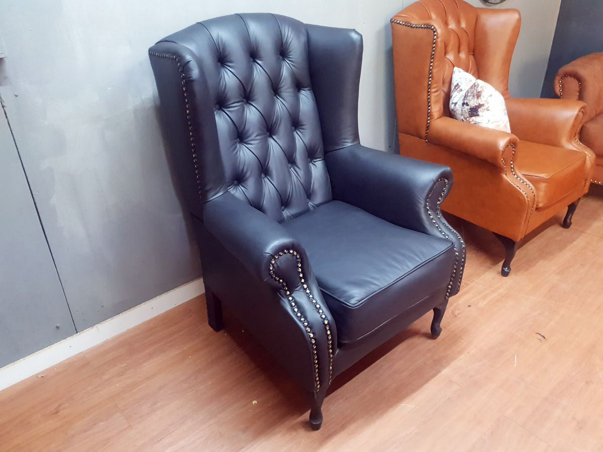 Full Euro Leather Chesterfield Wingback Chair