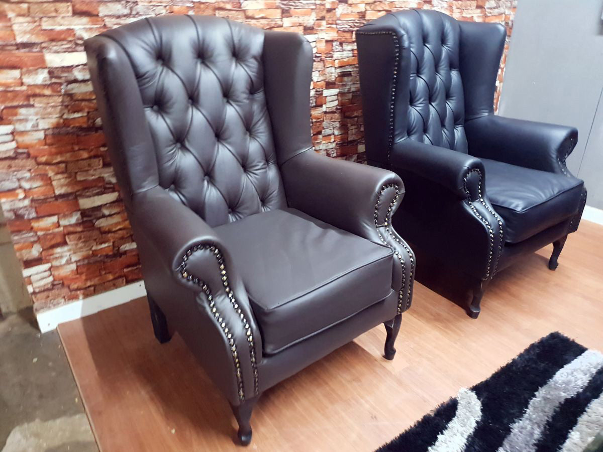 Full Euro Leather Chesterfield Wingback Chair