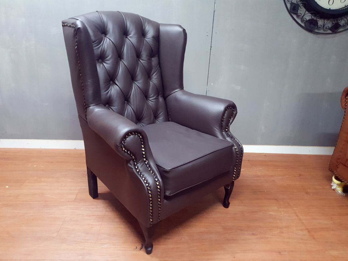 Full Euro Leather Chesterfield Wingback Chair