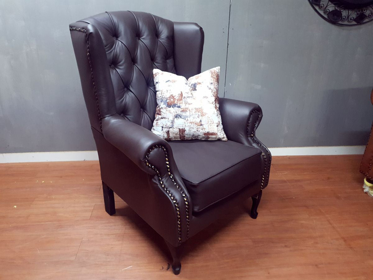 Full Euro Leather Chesterfield Wingback Chair