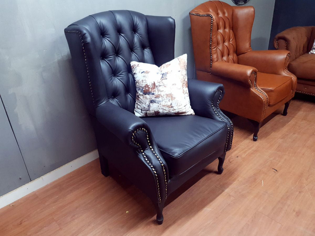 Full Euro Leather Chesterfield Wingback Chair