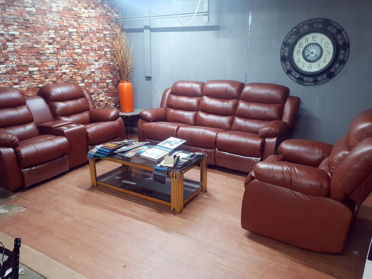 100% Genuine Leather Mopane 2 Tone Antique 3 Seater Recliner Sofa Couch