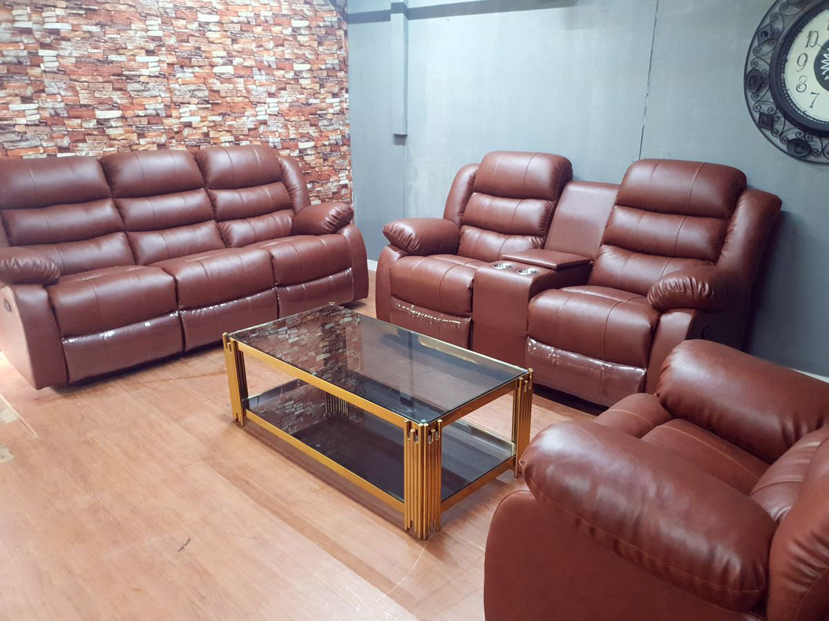 Cinnamon Brown Full Euro Leather 3 Seater Recliner Chair Sofa