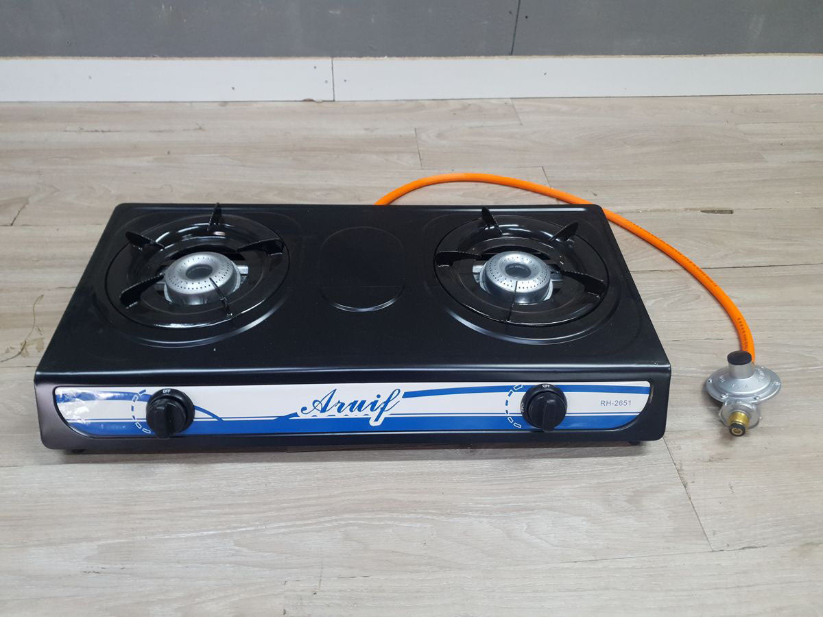 Black Two Plate Gas stove with Pipe and Regulator