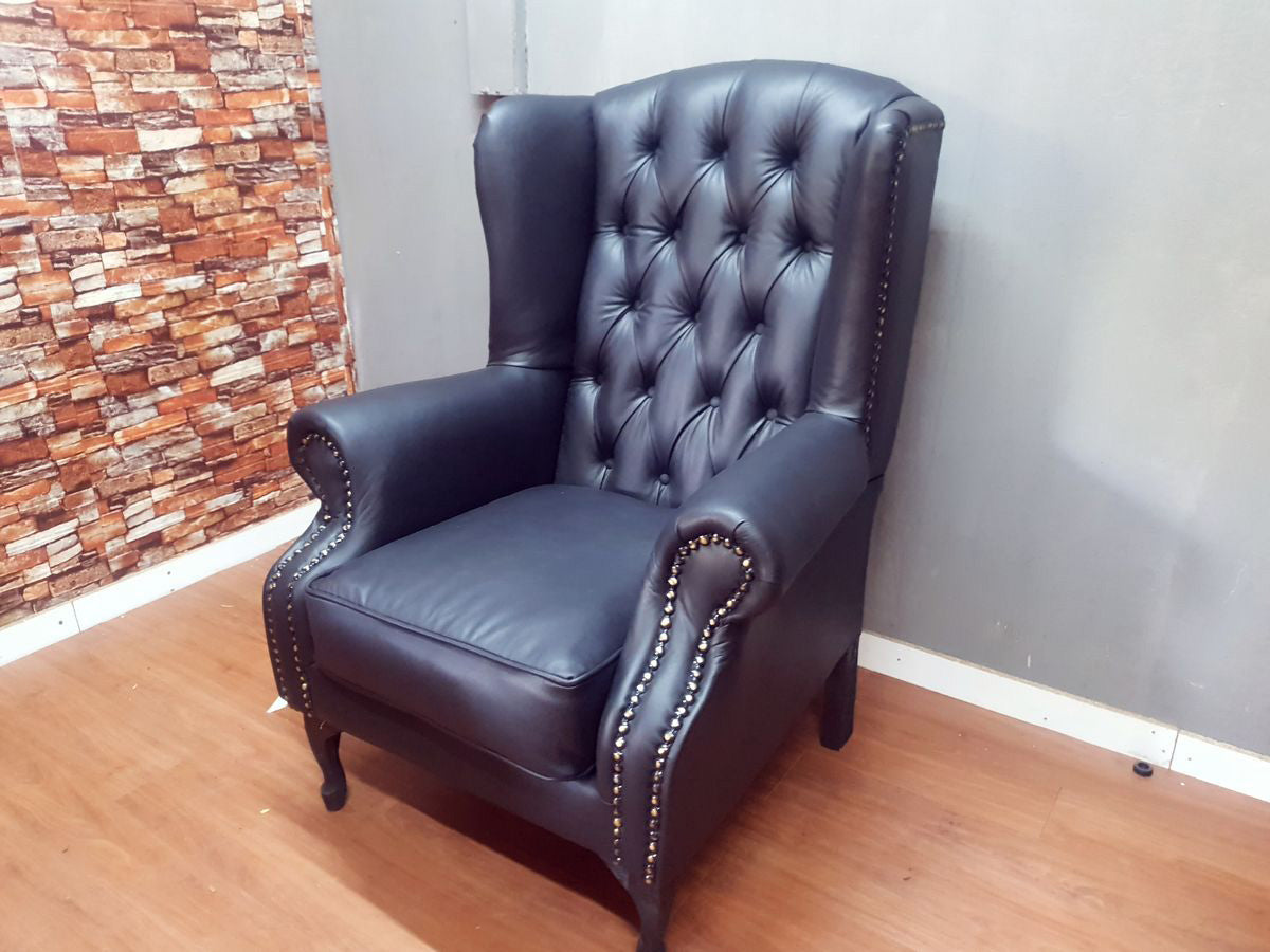 Full Euro Leather Chesterfield Wingback Chair