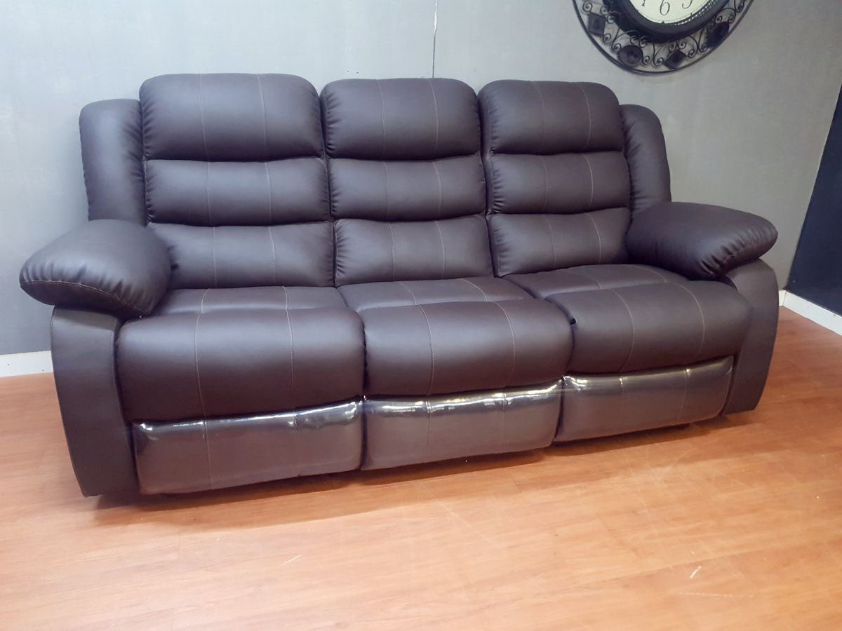 Dark Brown Full Euro Leather 3 Seater Recliner Sofa Couch