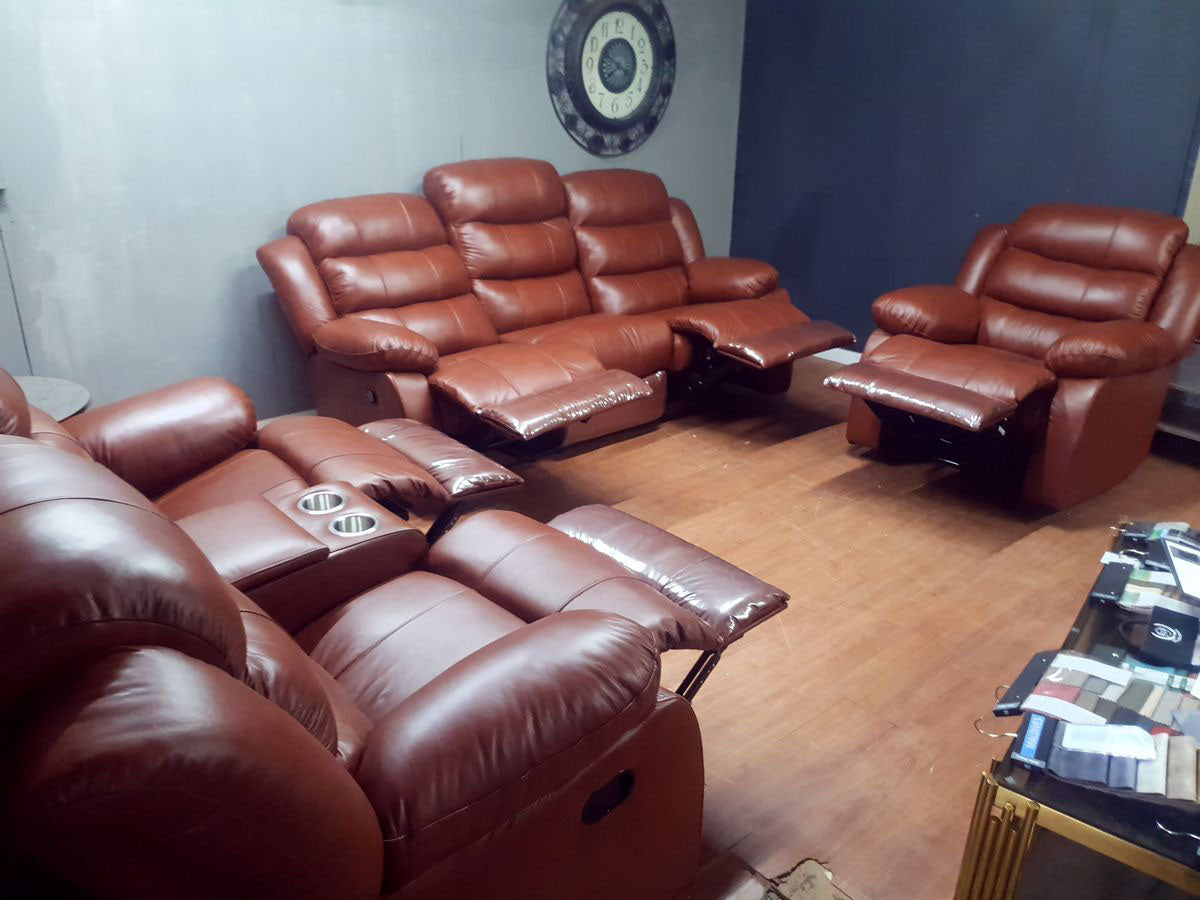 100% Genuine Leather 6 Seater Recliner Sofa Couch Set