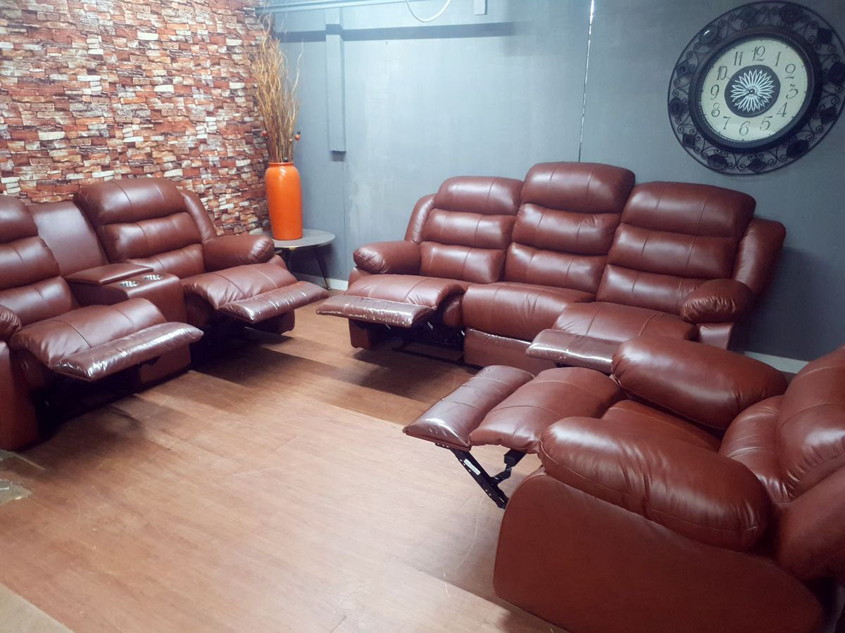 100% Genuine Leather Mopane 2 Tone Antique 3 Seater Recliner Sofa Couch