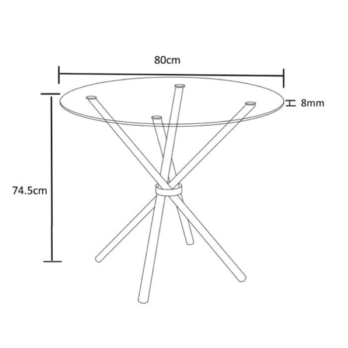 Coty 80cm Round Glass Top Dining Table - 4 Seater