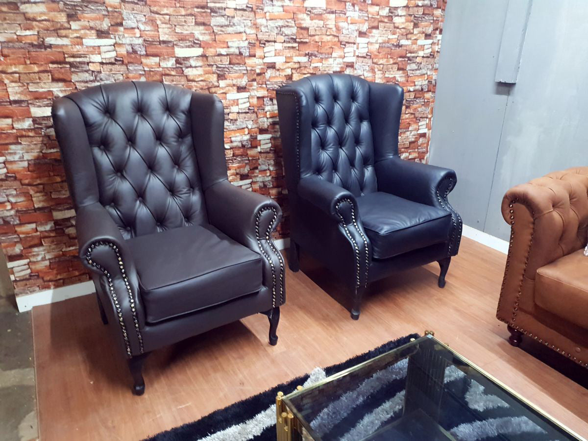 100% Genuine Leather Chesterfield Wingback Chair