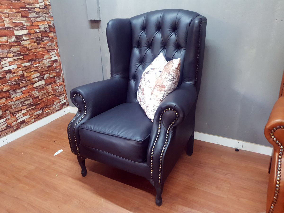 Full Euro Leather Chesterfield Wingback Chair