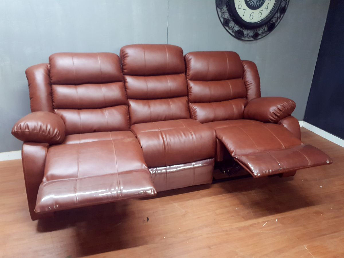 Cinnamon Brown Full Euro Leather 3 Seater Recliner Chair Sofa