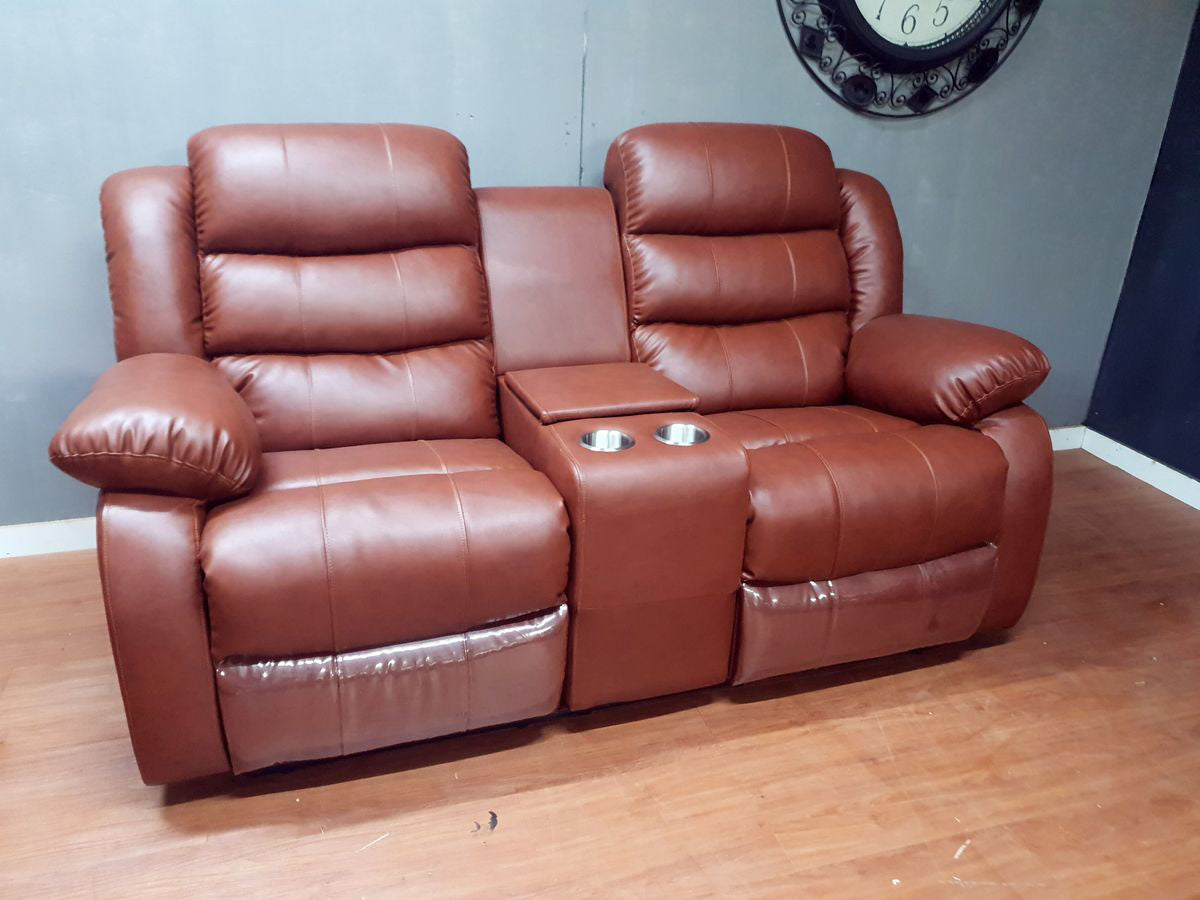 Cinnamon Brown Full Euro Leather 2 Seater Recliner Chair Sofa