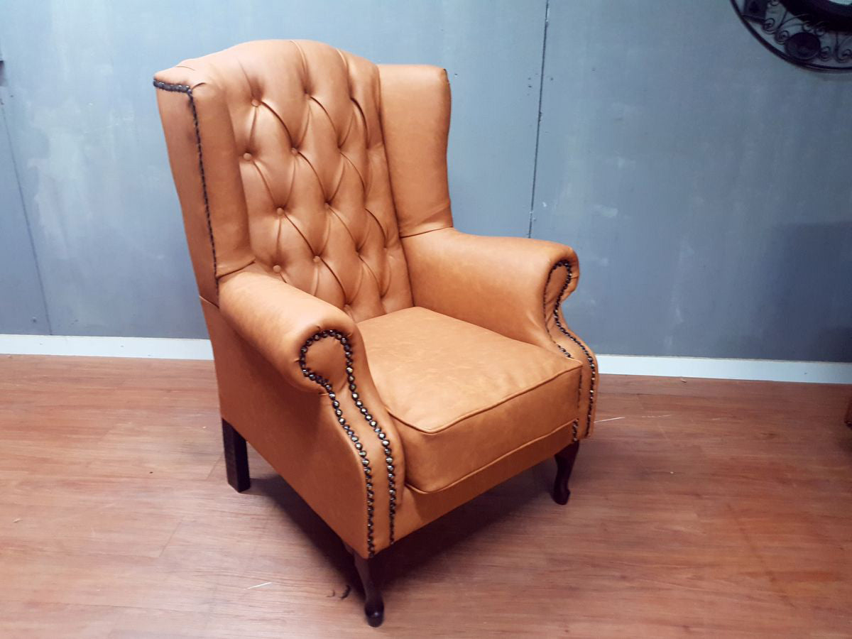 Full Euro Leather Chesterfield Wingback Chair