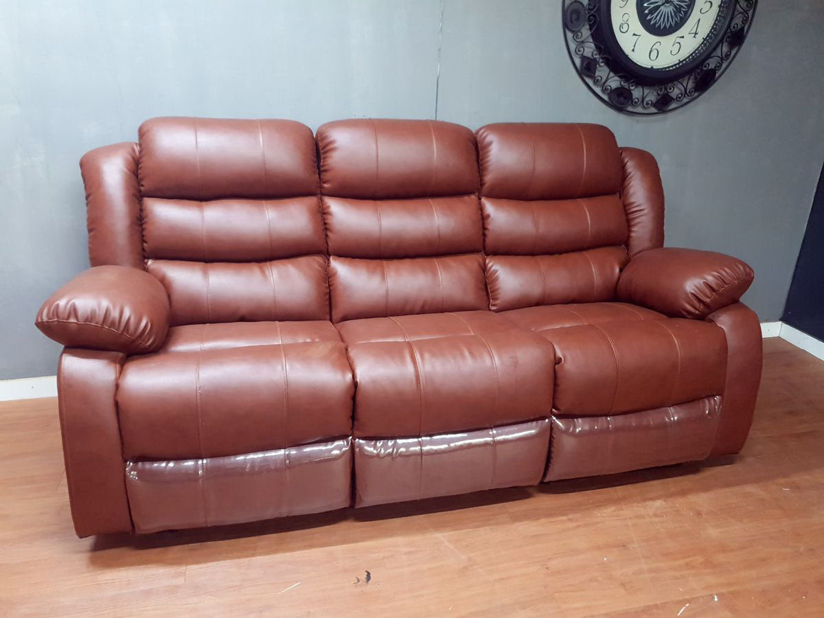 Cinnamon Brown Full Euro Leather 3 Seater Recliner Chair Sofa