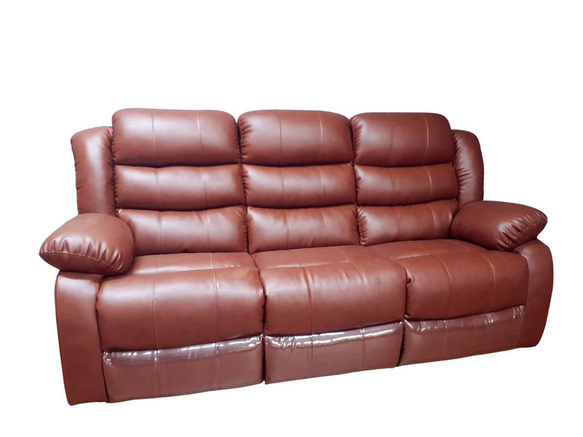 Cinnamon Brown Full Euro Leather 3 Seater Recliner Chair Sofa