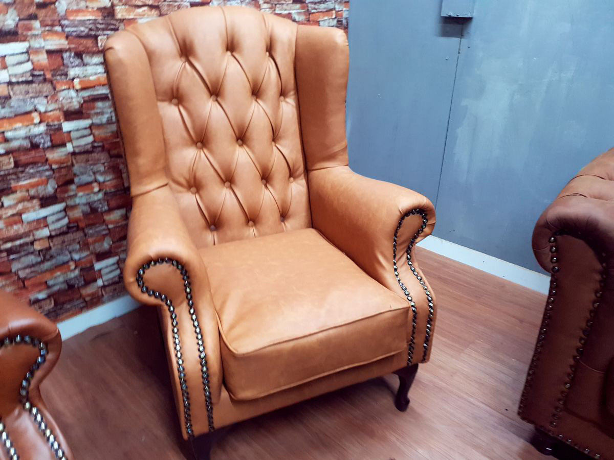 Full Euro Leather Chesterfield Wingback Chair