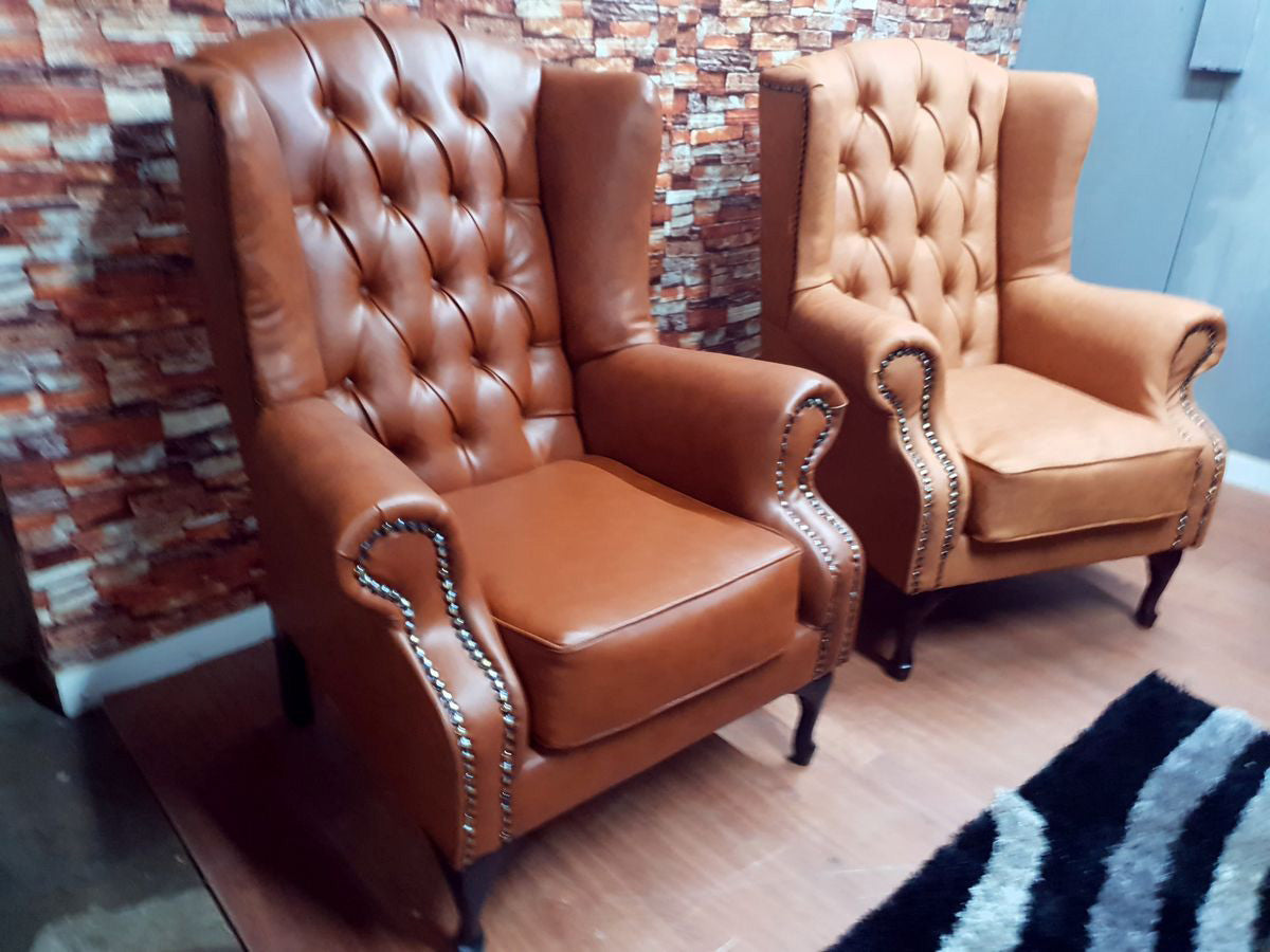 Full Euro Leather Chesterfield Wingback Chair