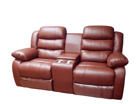 Cinnamon Brown Full Euro Leather 2 Seater Recliner Chair Sofa