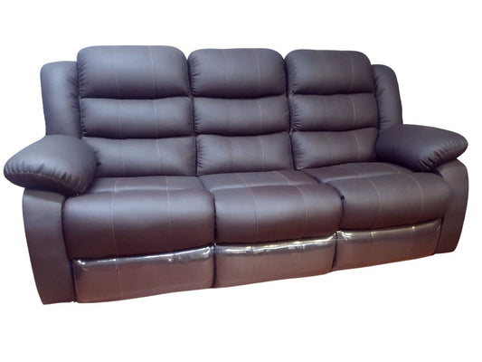 Dark Brown Full Euro Leather 3 Seater Recliner Sofa Couch